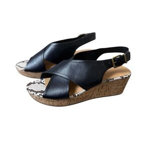 Dakota Chase‎ Sandals Womens 11M Nineth Cross Strap Cork Wedge Snakeskin Black